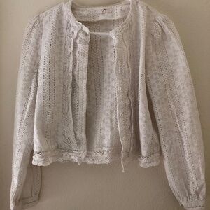A Loves A White Eyelet Long Sleeve Button Top